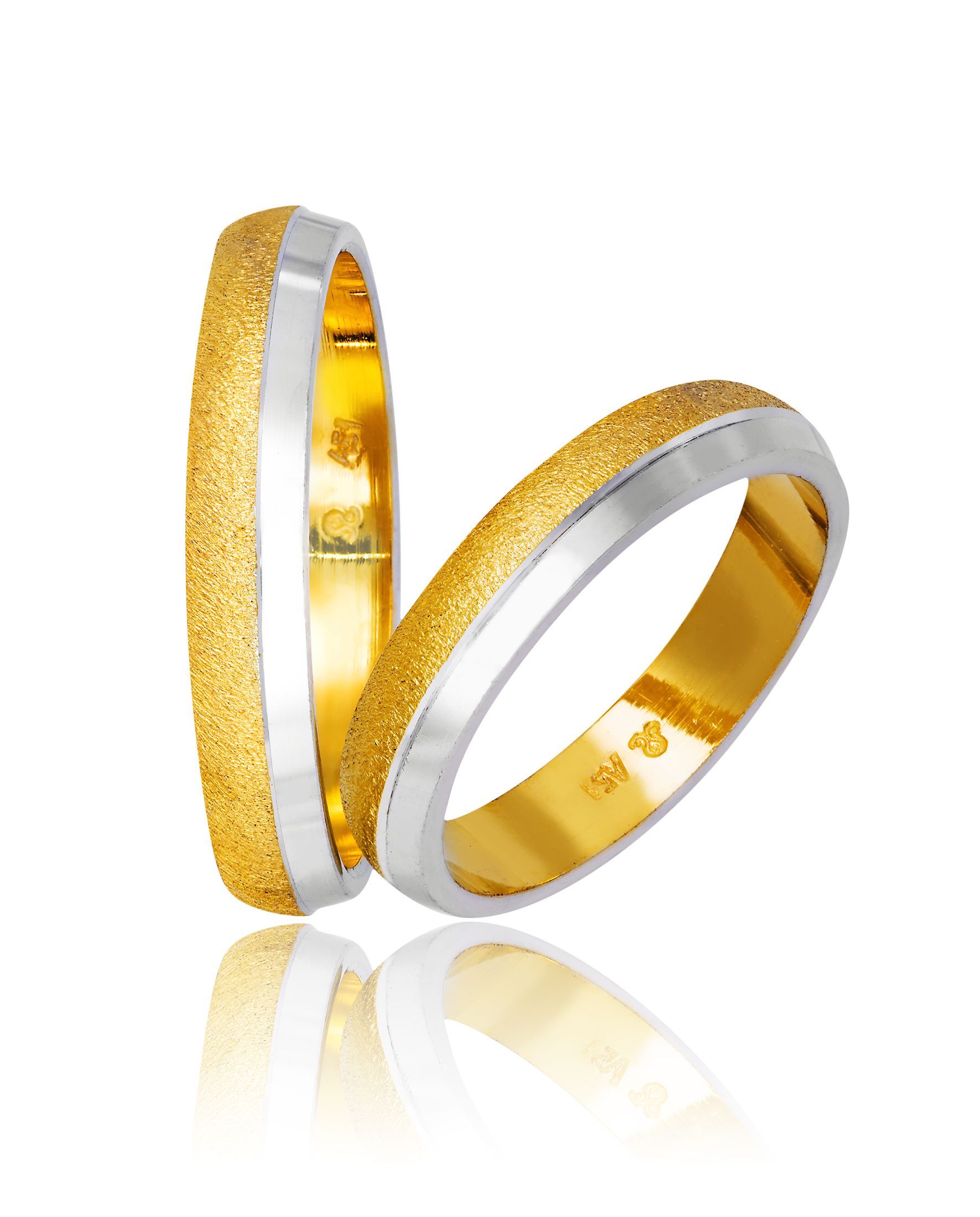 Βέρες γάμου απο χρυσό & σαγρέ λευκόχρυσο 4mm (code743)